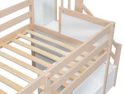 Low Loft Bed With Stair, Drawer, And Shelf