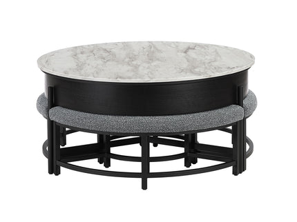 Rounded Storage Coffee Table With 3 Stools