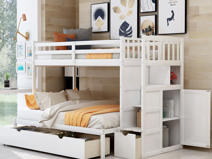 Bunk Bed, Convertible Bottom Bed, Storage Shelves And Drawers