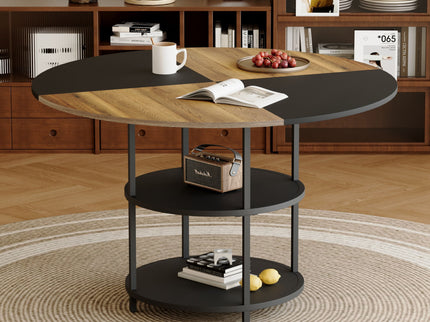 Diameter - Modern Splicing Circular Dining Table Double Layer Storage - Wood / Black