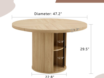 Roman Column Round Dining Table With Double Layer Storage - Wood