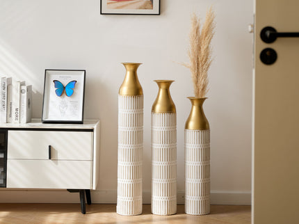 Floor Metal Vases Decorated White Metal Vases (Set of 3) Gorgeous Home Decoration Large Glazed Metal Vases - White