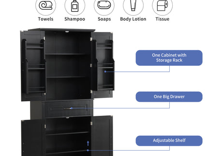 Bathroom Storage Cabinet With Doors And Drawer, Adjustable Shelf