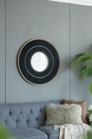 Round Carter Wooden Mirror WithIron Frame Neutral Colorway Wall Decor For Live Space