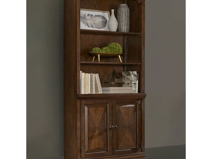 Stigham - Bookcase With 2 Door Cabinet, Adjustable Shelves, Cable Management - Oak