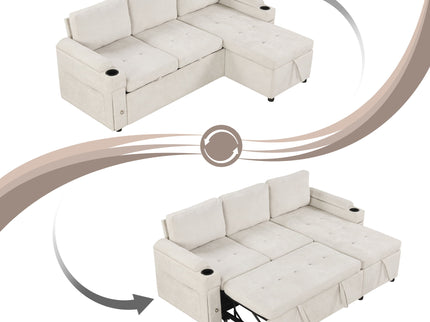 Convertible L Shaped Sofa Couch With Storage, Cup Holders, USB Ports