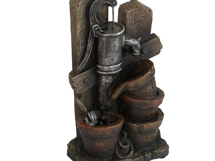 Water Fountain With Antique Water Pump Design And LED Light - Brown / Gray