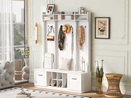 5 In 1 Entryway Bench With Coat Rack, 7 Sturdy Hooks, 2 Spacious Drawers And Adjustable Shelves