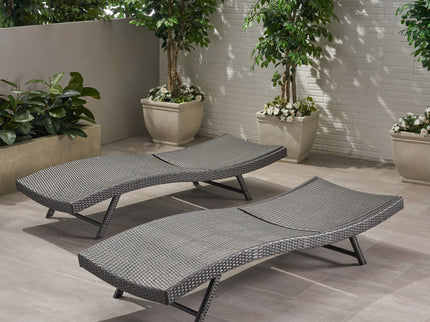 Wicker Chaise With Adjustable Reclining Seats (Set of 2) - Gray