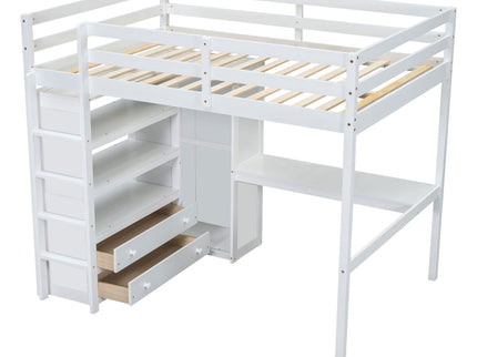 Loft Bed With Built In Wardrobe, Desk, Shelves And Drawers