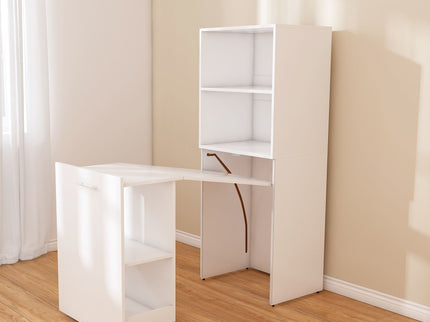 Stretchable Office Desk With Storage Shelves And Mobile Wheels