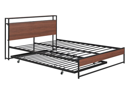 Platform Bed Frame With Trundle, USB Ports And Slat Support, No Box Spring Needed