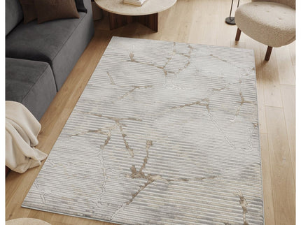 Geometrix - 5'3" X 7'3" Area Rug With Geometric, 3D Effect - Ivory / Gray