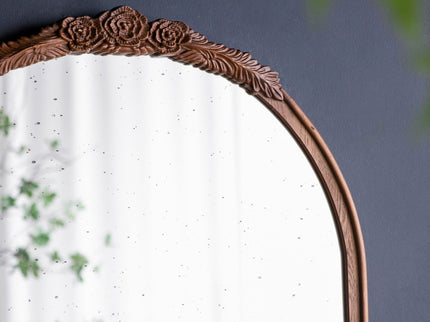 Hand Carved Rose Antique Mirror Frame, Large Arch Mirror Wall Decor For Living Room, Bathroom, Entryway - Brown