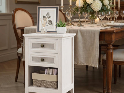 Nightstand With 2 Drawers & Shelf - White
