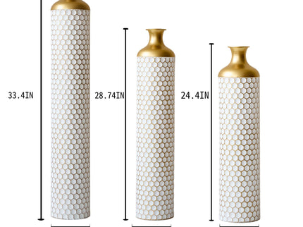 3 Piece Set Gorgeous Home Decoration Large Glazed Floor Vase Decoration Home Droplet Shaped - Gold / White