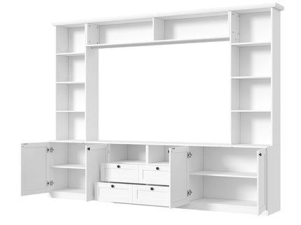 Farmhouse Elegant Entertainment Center Wall Unit With 4 Drawers