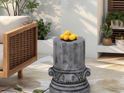 Outdoor End Table, Round Side Table For Patio And Garden - Antique Gray
