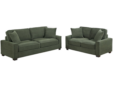 Sofa & Loveseat 2 Piece Set With Accent Pillows - Forest Green
