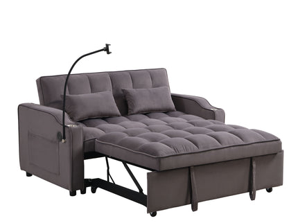 Modern Loveseat Futon Sofa With Pullout Bed, Adjustable Reclining Backrest, Toss Pillows