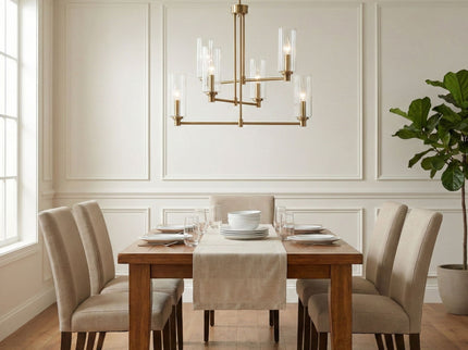 Timeless - 6 Lights Chandelier With Clear Ribbed Satin - Antique Brass / Clear / Gold