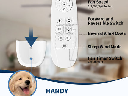 Ceiling Fan With Light, Dual‑Sided Matte Black & Wood Grain Blades - Black