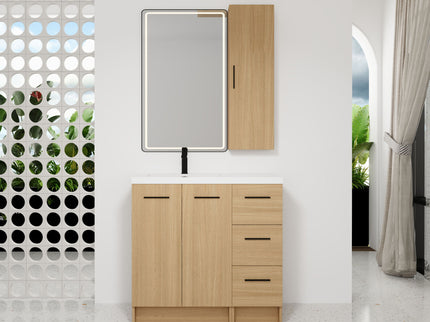 Freestanding Bathroom Vanity Set With Tall Linen Cabinet, 3 Drawers And Large Storage, Single Sink