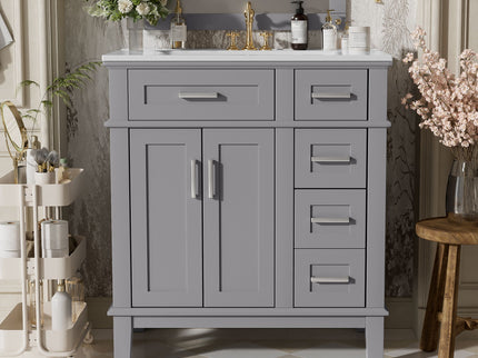 Modern Bathroom Vanity With Sink, Storage Cabinet, Soft Close Doors, Deep & Standard Drawers