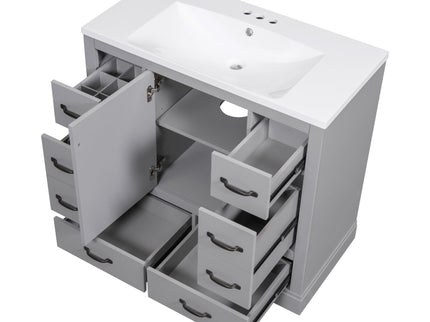 Modern Bathroom Vanity With Sink, 6 Drawers, Adjustable Shelf