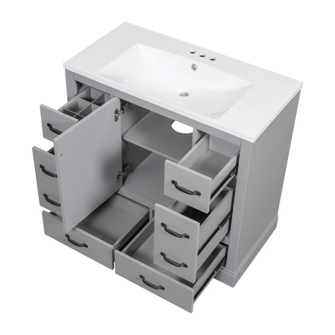 Modern Bathroom Vanity With Sink, 6 Drawers, Adjustable Shelf