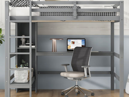 Loft Bed With Built In Desk And Multifunction Shelves