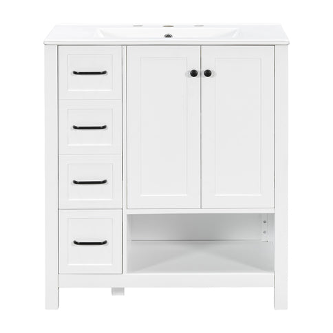 Bathroom Vanity With Sink Top, Bathroom Vanity Cabinet With 2 Doors And 2 Drawers, Open Shelf