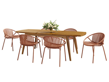 Modern Outdoor 7 Piece Expandable Dining Set With Stackable Chairs