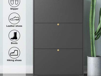 3 Drawer All Steel Shoe Cabinet, Freestanding Storage Organizer With Flip Door