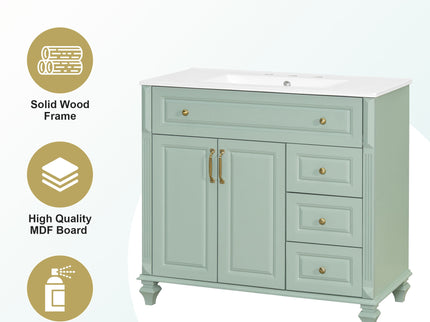 Modern Bathroom Vanity With Sink, 3 Drawers & 2 Doors