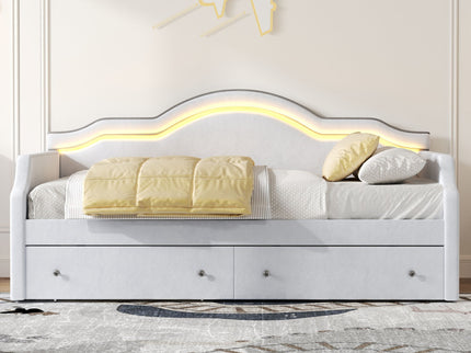 Upholstered Daybed With LED Lights And 2 Drawersme
