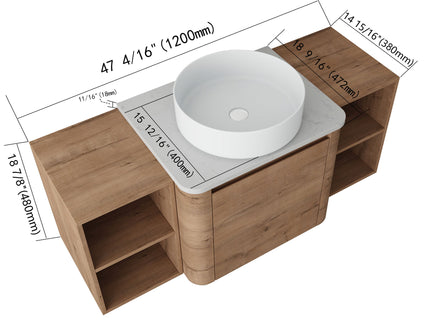 Wall Mounted Bathroom Vanity With Art Sink, 2 Storage Shelves, Soft Close Door