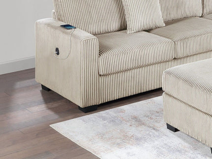 Upholstered L - Shaped 4 Piece Sectional Set With USB, Cocktail Ottoman