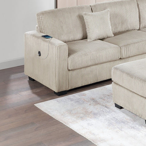 Upholstered L - Shaped 4 Piece Sectional Set With USB, Cocktail Ottoman