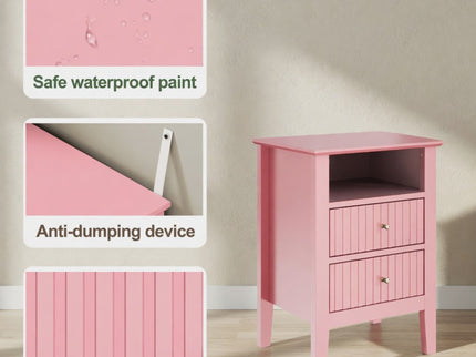 Fluted Nightstand With 2 Drawers