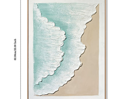 Framed Ocean Wave Wall Art, Textured Canvas Painting, Beach Decor For Living Room (Set of 2) - Aqua Blue
