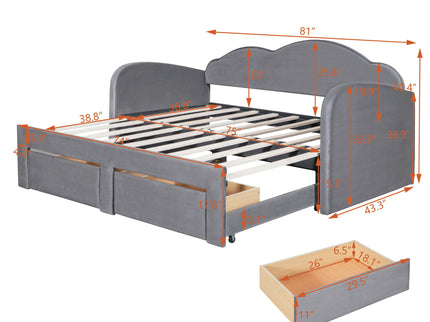 Upholstered Daybed With Cloud-Shaped Backrest, Trundle & 2 Drawers And USB Ports