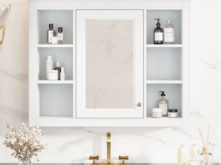 Wall Mounted Medicine Cabinet With Mirror, Storage Cabinet Featuring 6 Open Shelves And Adjustable Interior