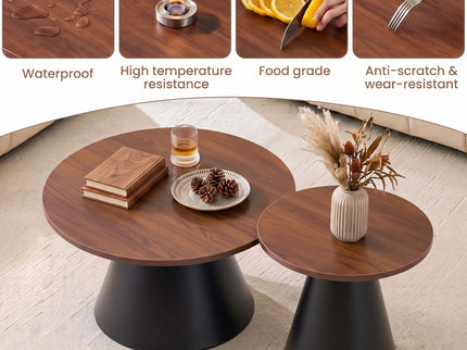 Nesting Coffee Table, Adjustable Foot Pads For Living Room (Set of 2) - Walnut / Black