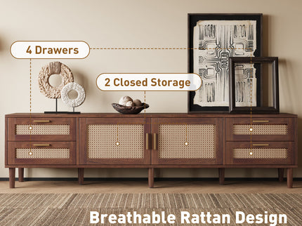 TV Stand, Media Console With 4 Drawers, Soft Closing Hinges - Dark Brown