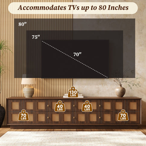 Media Console TV Stand With 6 Drawers & 2 Cabinets - Walnut