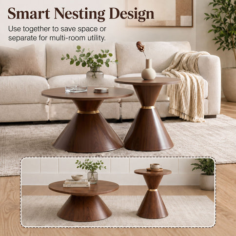 2 Piece Round Coffee Table Set For Living Room