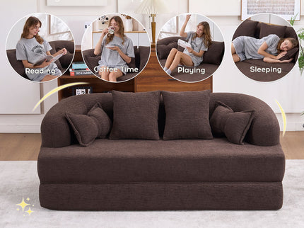 Foldable Sofa Bed, Boneless Couch Convertible Sleeper With 4 Pillows