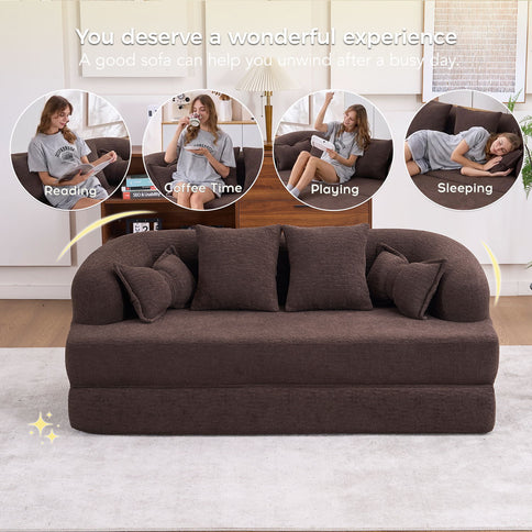 Foldable Sofa Bed, Boneless Couch Convertible Sleeper With 4 Pillows