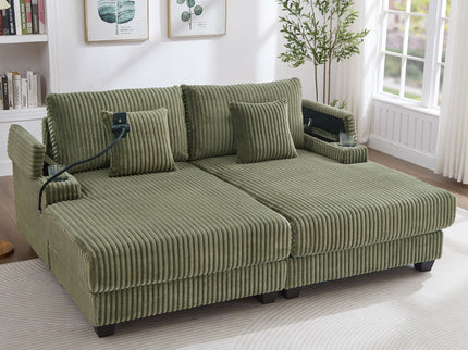 Modern Chaise Sofa With Adjustable Backrest, Cup Holders, Phone Holder & Storage Compartments For Living Room